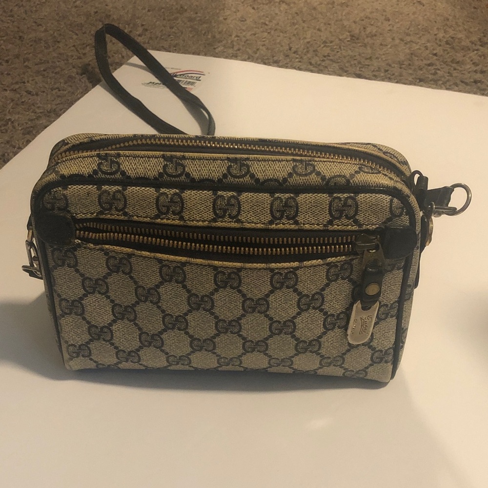 Vintage Classic Blue GG Patterned Gucci Shoulder Bag ..l